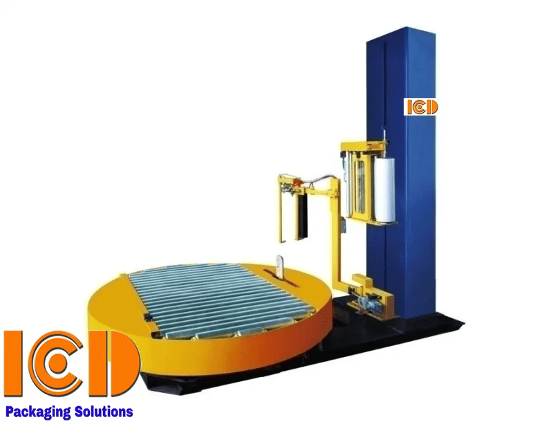 Máy quấn màng pallet tự động ICD-T1800FZ kết hợp băng chuyền