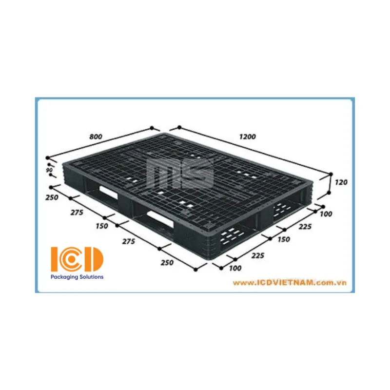 Pallet nhựa xuất khẩu 1200x800x120 mm màu đen