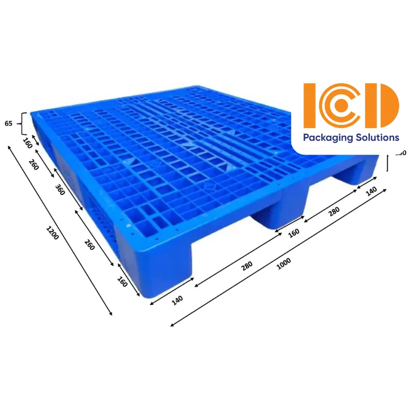 Pallet Nhựa 3 Chân kích thước 1000x1200x150 mm xanh dương