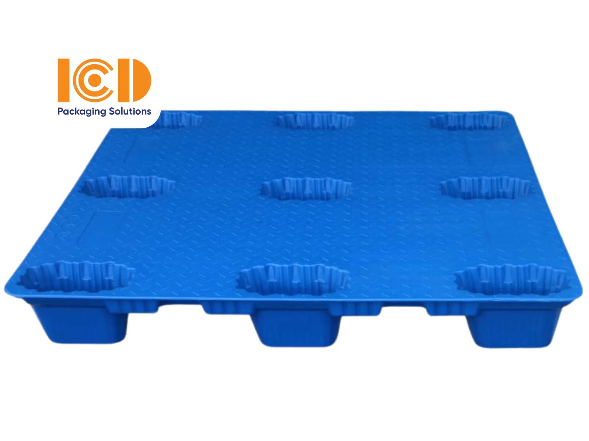 Pallet nhựa cốc 9 chân ép thổi ICD KT 1200x1200x150 mm xanh dương
