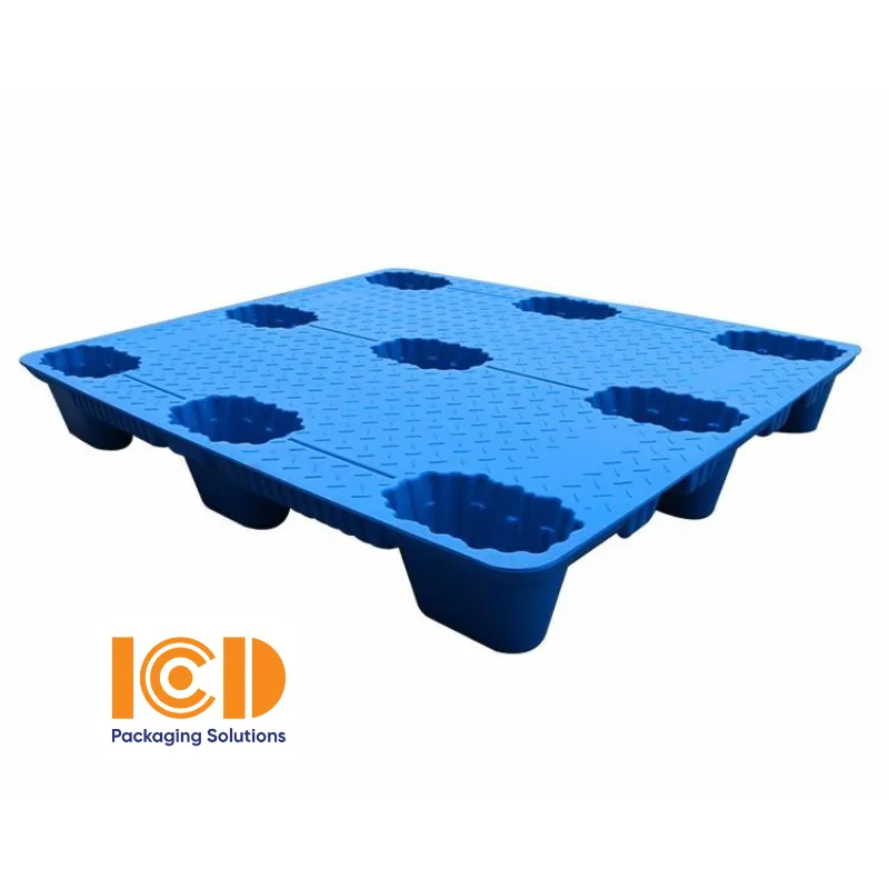 Pallet Nhựa cốc đúc thổi 9 chân ICD KT 1100x1100x150 mm xanh dương